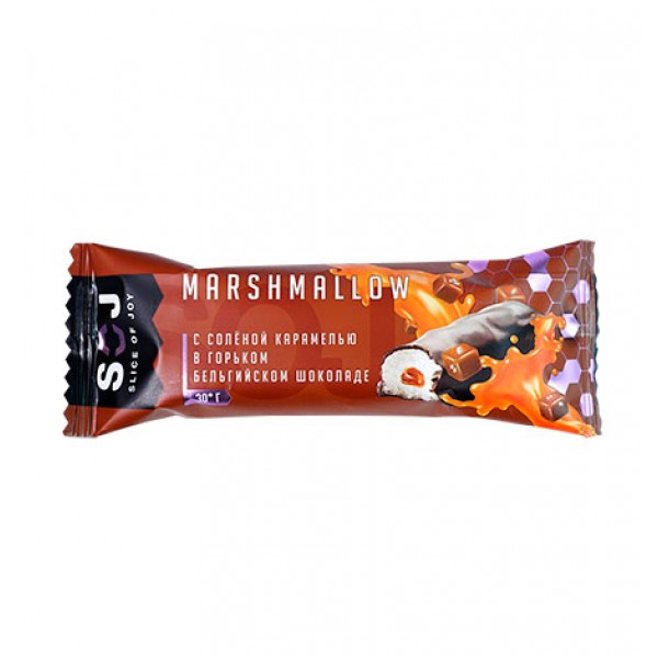 Батончик Marshmallow SOJ c соленой карамелью в темном шоколаде, 30 г