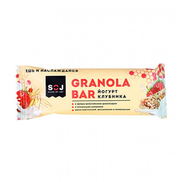 Злаковый батончик GRANOLA BAR SOJ со вкусом йогурта и клубники, 40 г